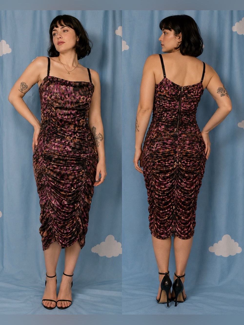 Vintage Y2K Apple Bottoms Ruched Leopard dress in Pink and Brown- L